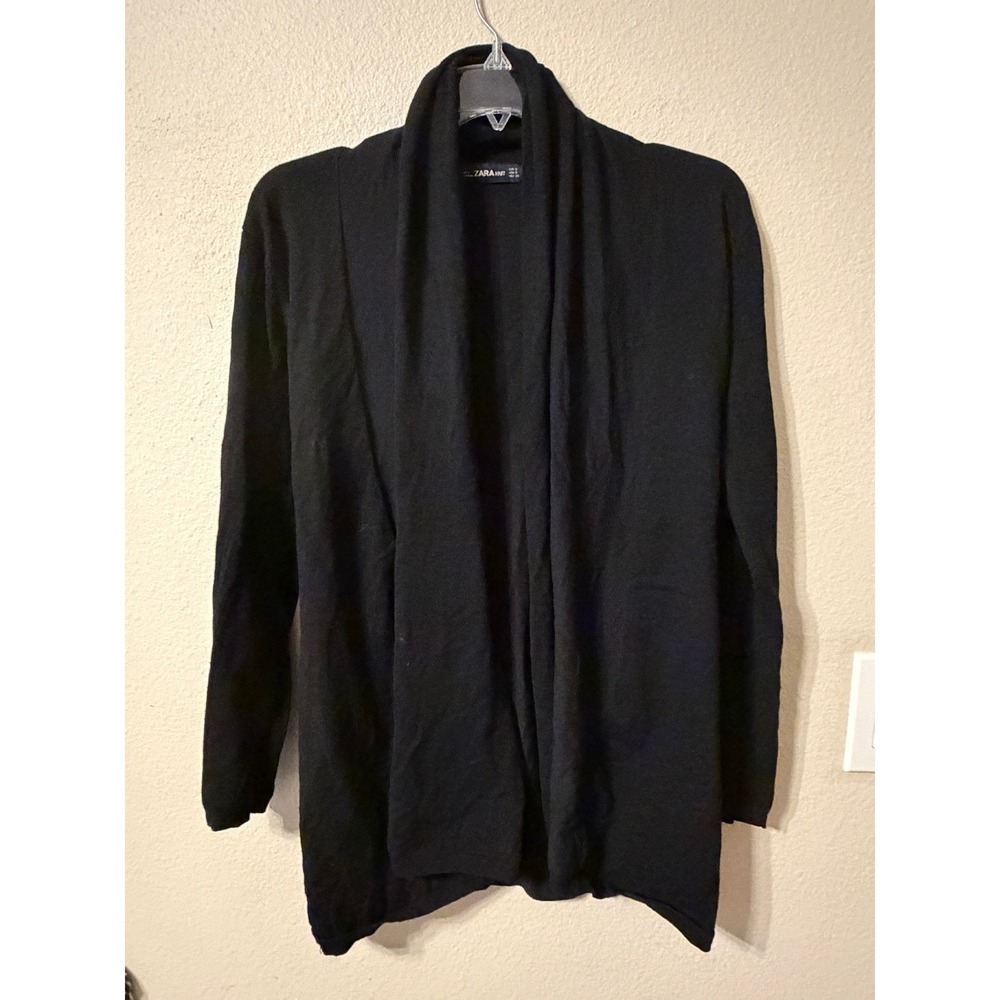 ZARA KNIT Black Open Front Long Sleeve Cardigan Belted Sweater